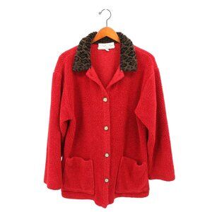 Tasha Polizzi Red Pile Button Front Chore Coat Jacket w/ Pockets L